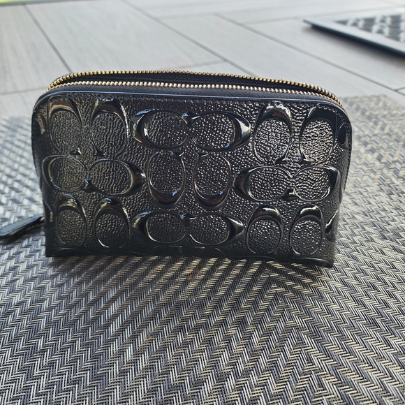 Coach Black Debossed Leather Pouch - Picture 6 of 10